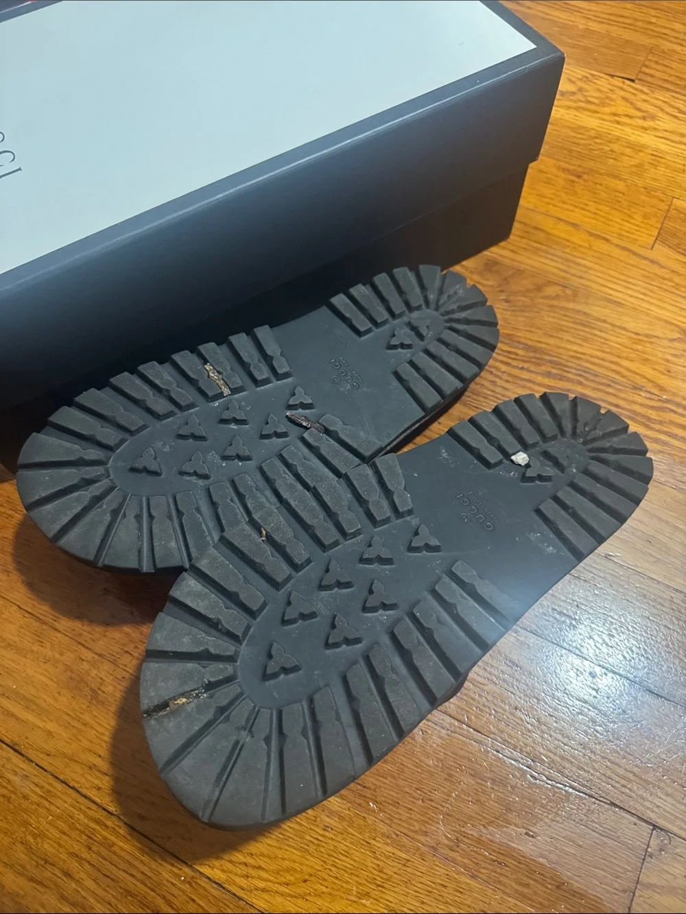 Gucci MENS Black Embossed Monogram Slide Sandals